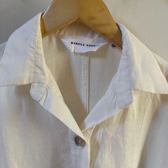 Maruca Novelo Asymmetrical Hem Midi Linen Dress in Ivory S NWOT - Picture 4 of 14